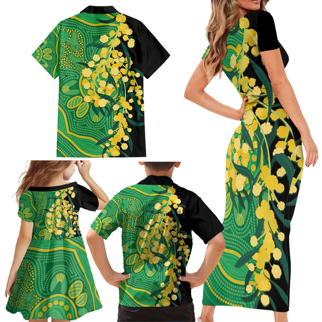 Australia Golden Wattle Family Matching Short Sleeve Bodycon Dress and Hawaiian Shirt Aussie Native Flowers Indigenous Art - Aussie Hoodie