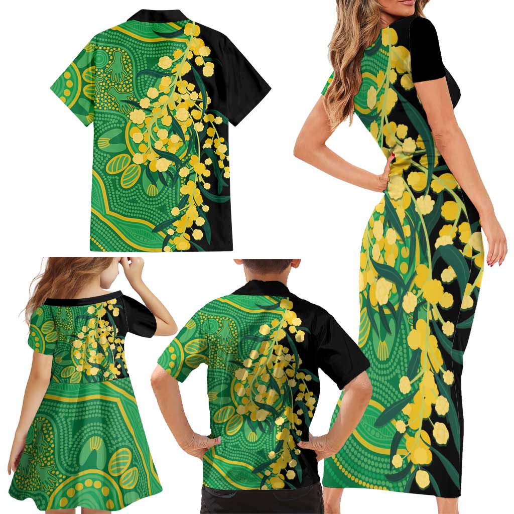 Australia Golden Wattle Family Matching Short Sleeve Bodycon Dress and Hawaiian Shirt Aussie Native Flowers Indigenous Art - Aussie Hoodie