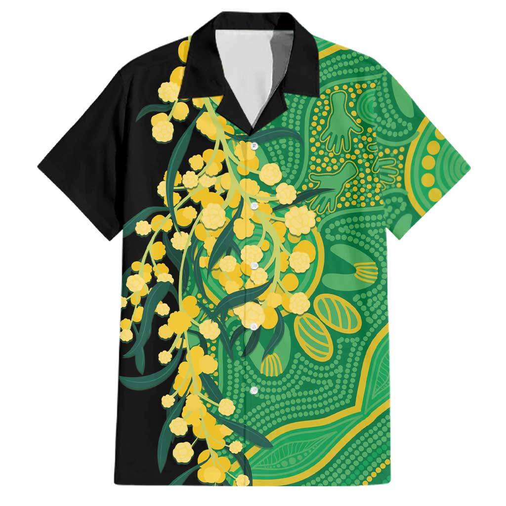 Australia Golden Wattle Family Matching Short Sleeve Bodycon Dress and Hawaiian Shirt Aussie Native Flowers Indigenous Art - Aussie Hoodie