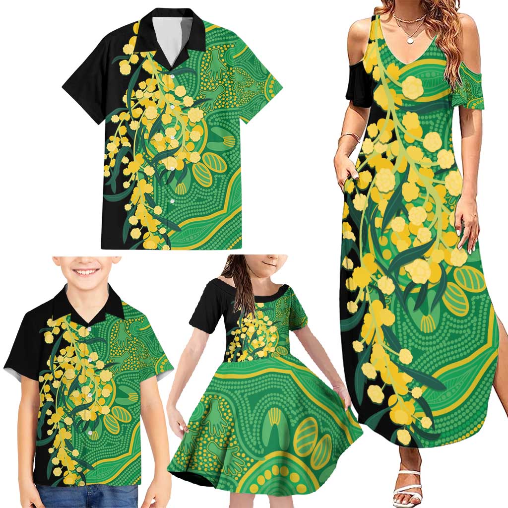 Australia Golden Wattle Family Matching Summer Maxi Dress and Hawaiian Shirt Aussie Native Flowers Indigenous Art - Aussie Hoodie