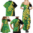 Australia Golden Wattle Family Matching Summer Maxi Dress and Hawaiian Shirt Aussie Native Flowers Indigenous Art - Aussie Hoodie