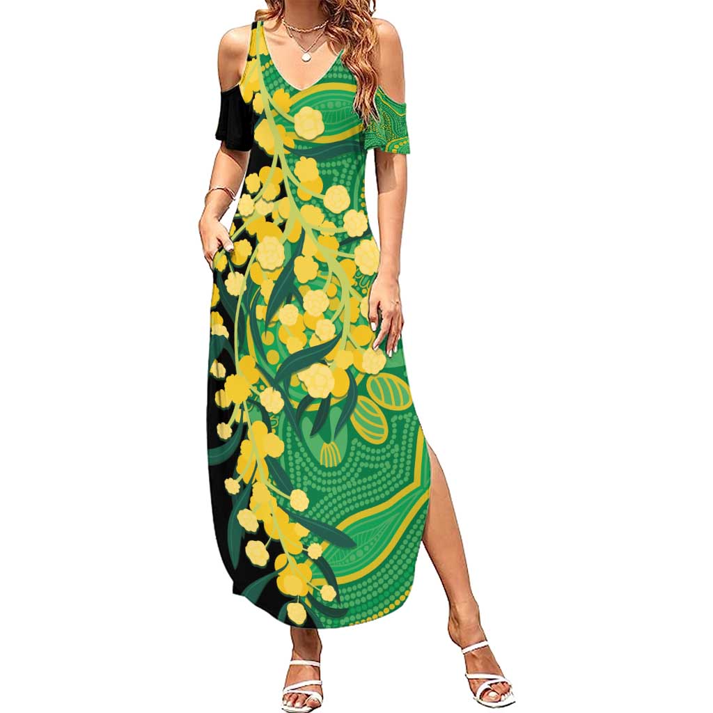 Australia Golden Wattle Family Matching Summer Maxi Dress and Hawaiian Shirt Aussie Native Flowers Indigenous Art - Aussie Hoodie