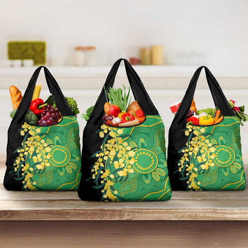 Australia Golden Wattle Grocery Bag Aussie Native Flowers Indigenous Art - Aussie Hoodie