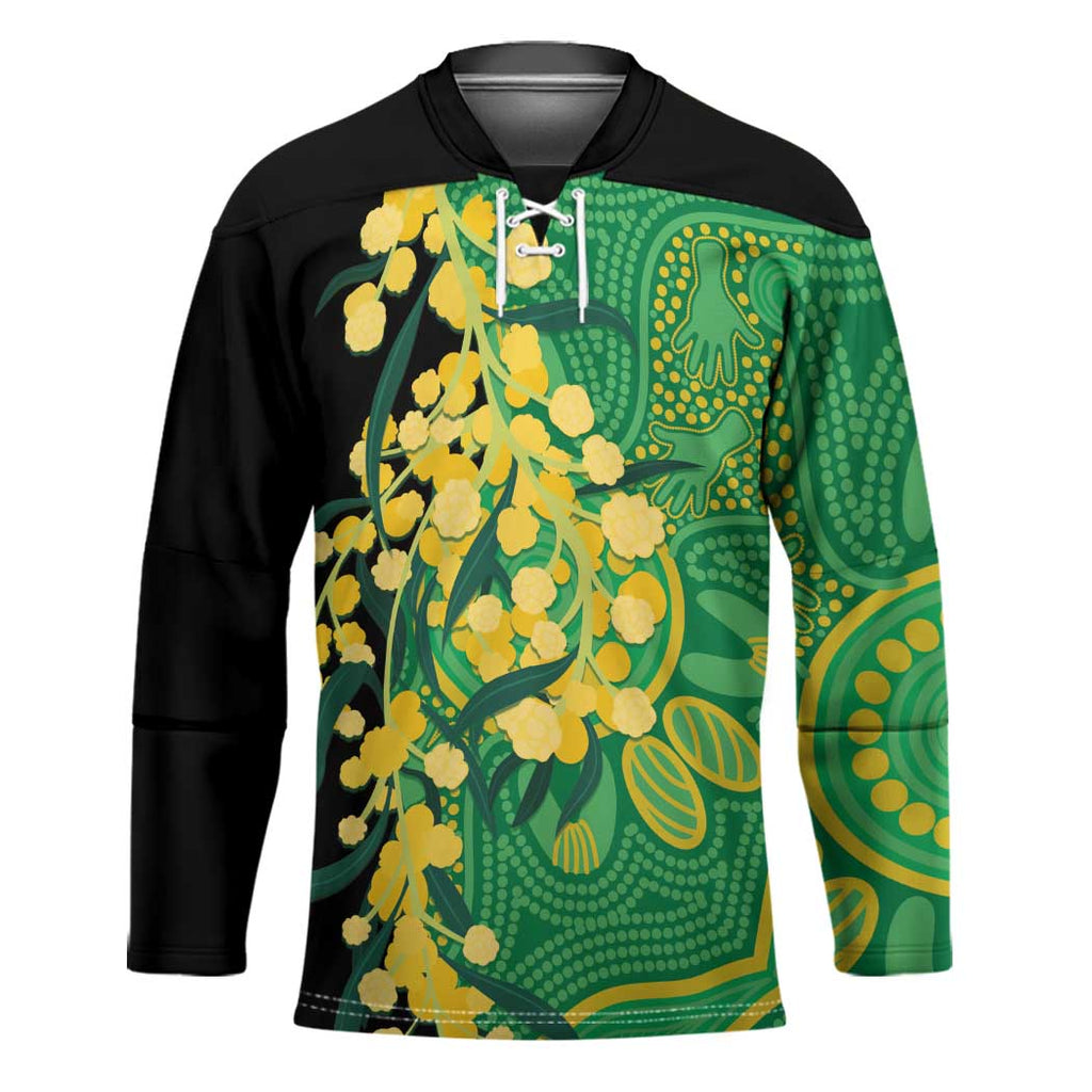 Australia Golden Wattle Hockey Jersey Aussie Native Flowers Indigenous Art - Aussie Hoodie