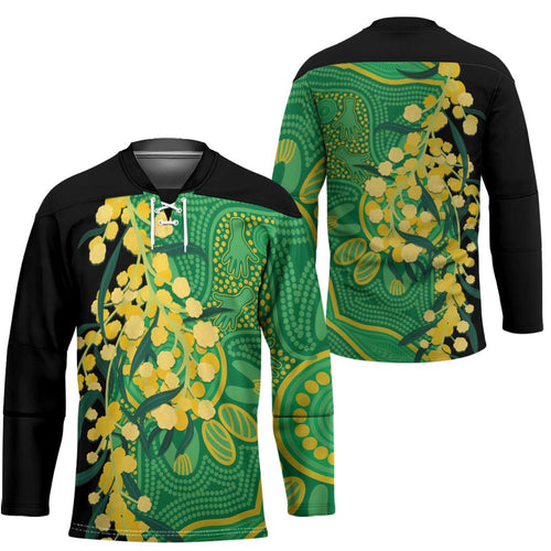 Australia Golden Wattle Hockey Jersey Aussie Native Flowers Indigenous Art - Aussie Hoodie