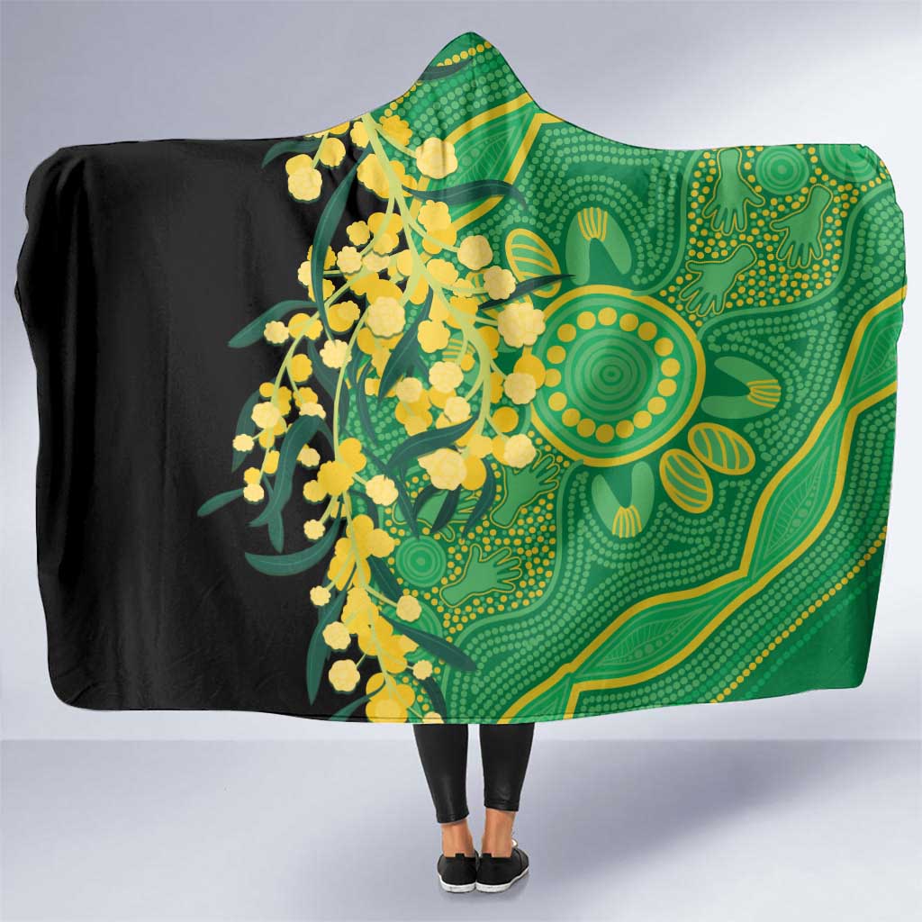 Australia Golden Wattle Hooded Blanket Aussie Native Flowers Indigenous Art - Aussie Hoodie