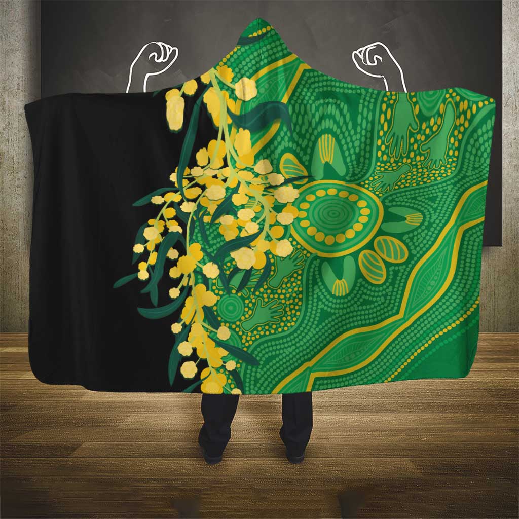 Australia Golden Wattle Hooded Blanket Aussie Native Flowers Indigenous Art - Aussie Hoodie
