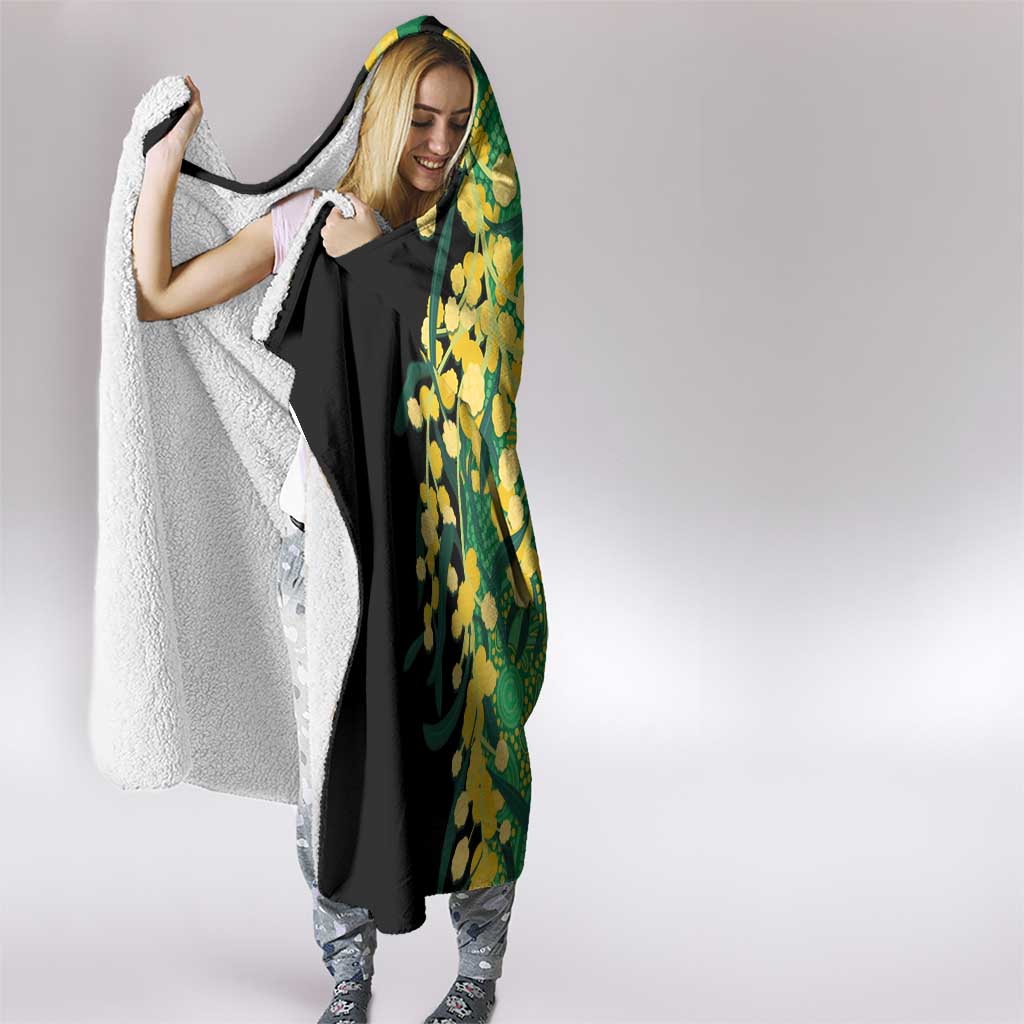 Australia Golden Wattle Hooded Blanket Aussie Native Flowers Indigenous Art - Aussie Hoodie