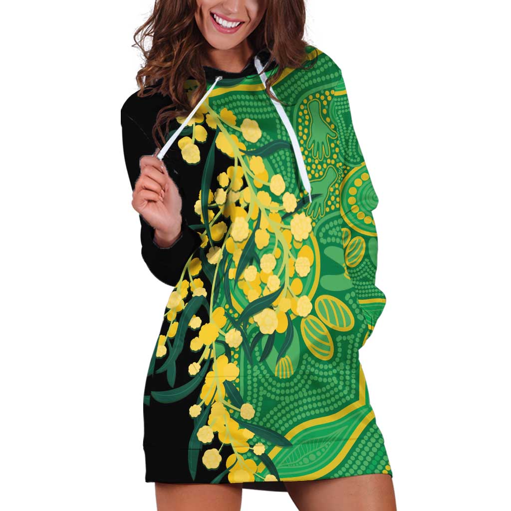 Australia Golden Wattle Hoodie Dress Aussie Native Flowers Indigenous Art - Aussie Hoodie