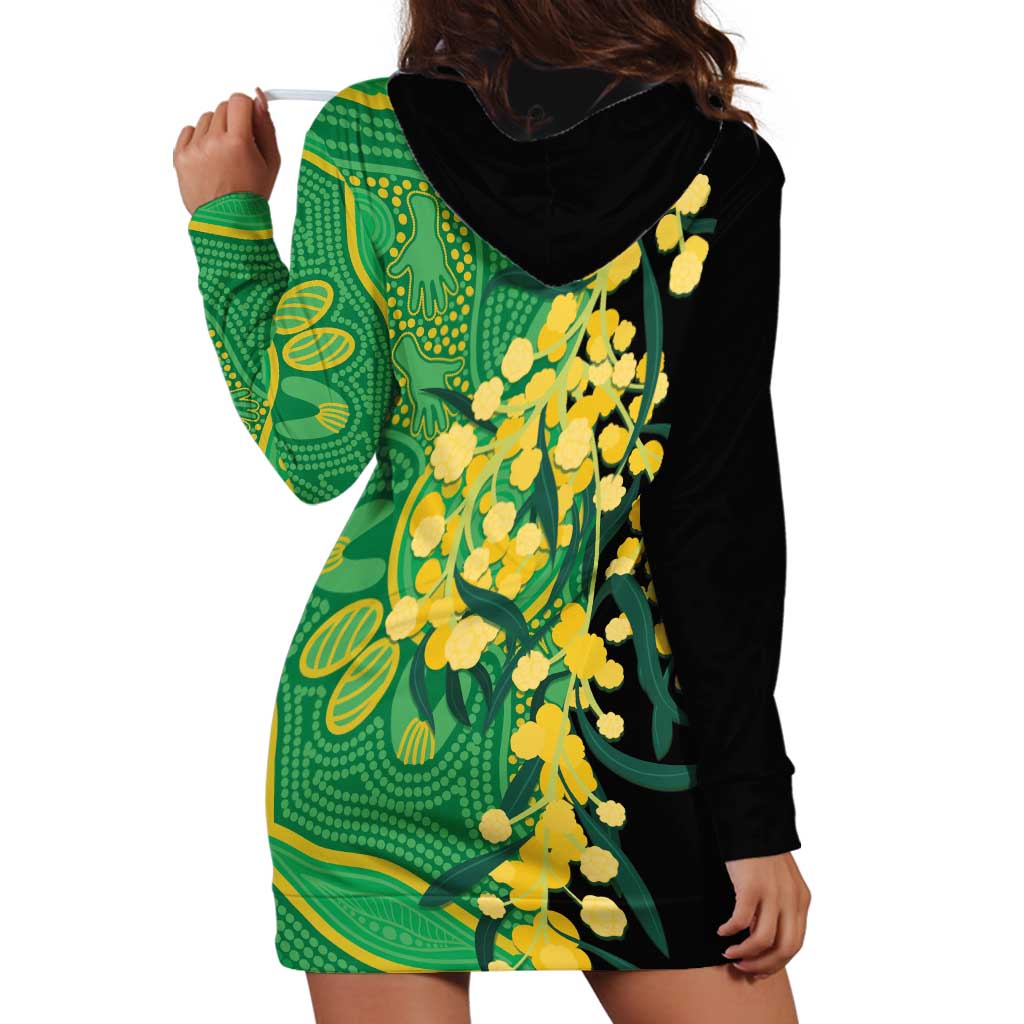 Australia Golden Wattle Hoodie Dress Aussie Native Flowers Indigenous Art - Aussie Hoodie