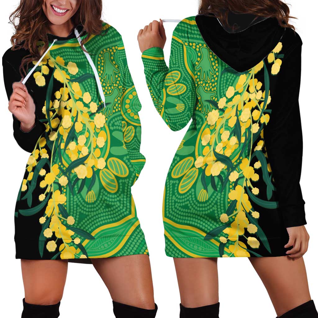 Australia Golden Wattle Hoodie Dress Aussie Native Flowers Indigenous Art - Aussie Hoodie