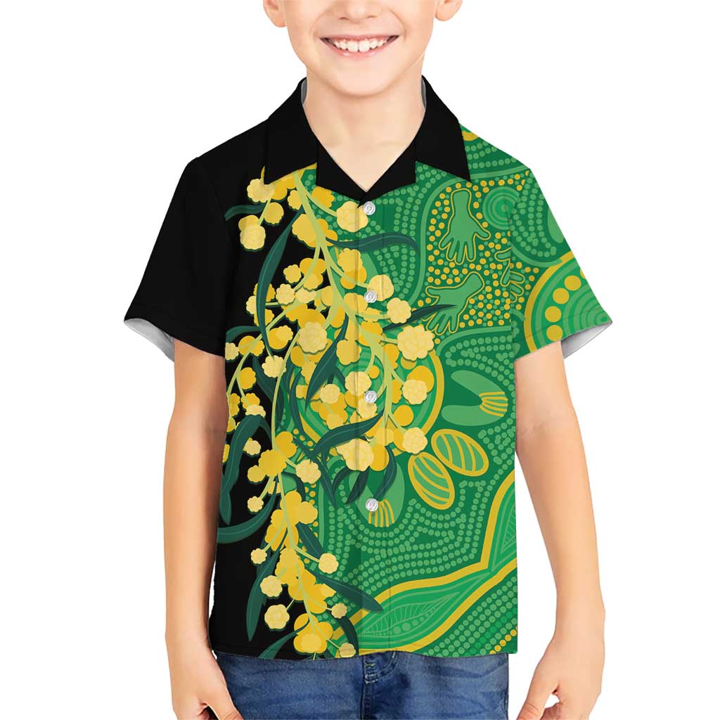 Australia Golden Wattle Kid Hawaiian Shirt Aussie Native Flowers Indigenous Art - Aussie Hoodie