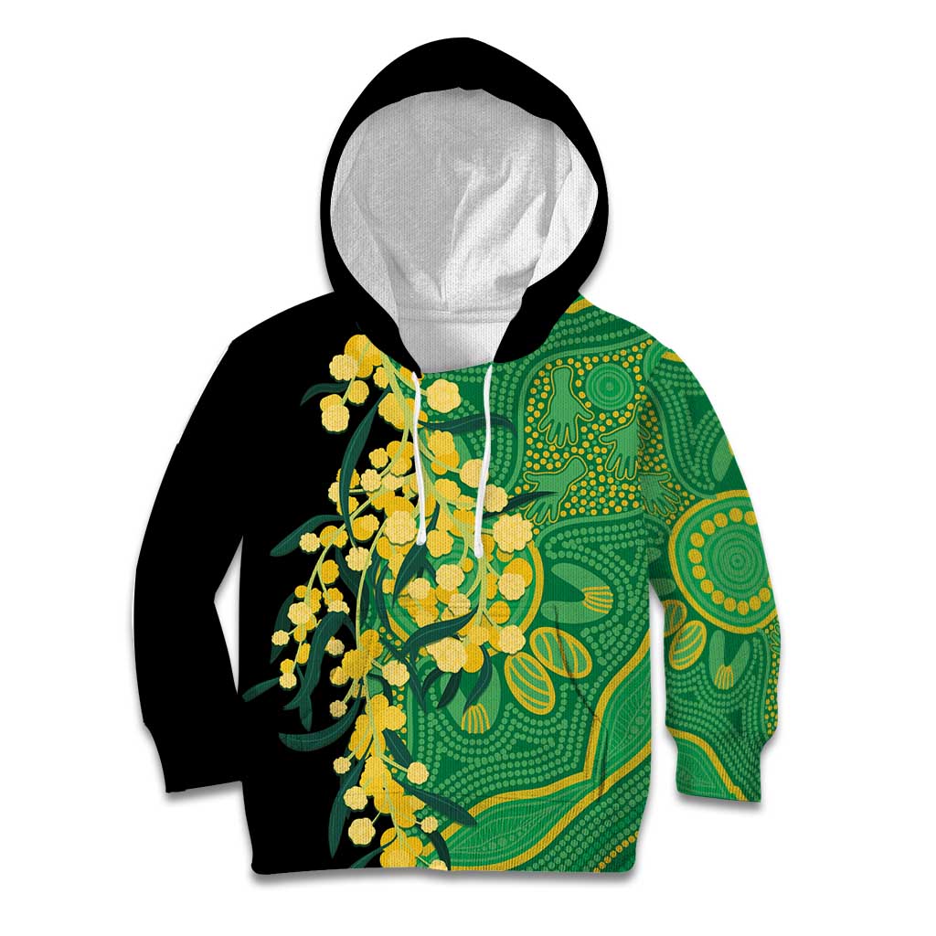 Australia Golden Wattle Kid Hoodie Aussie Native Flowers Indigenous Art - Aussie Hoodie