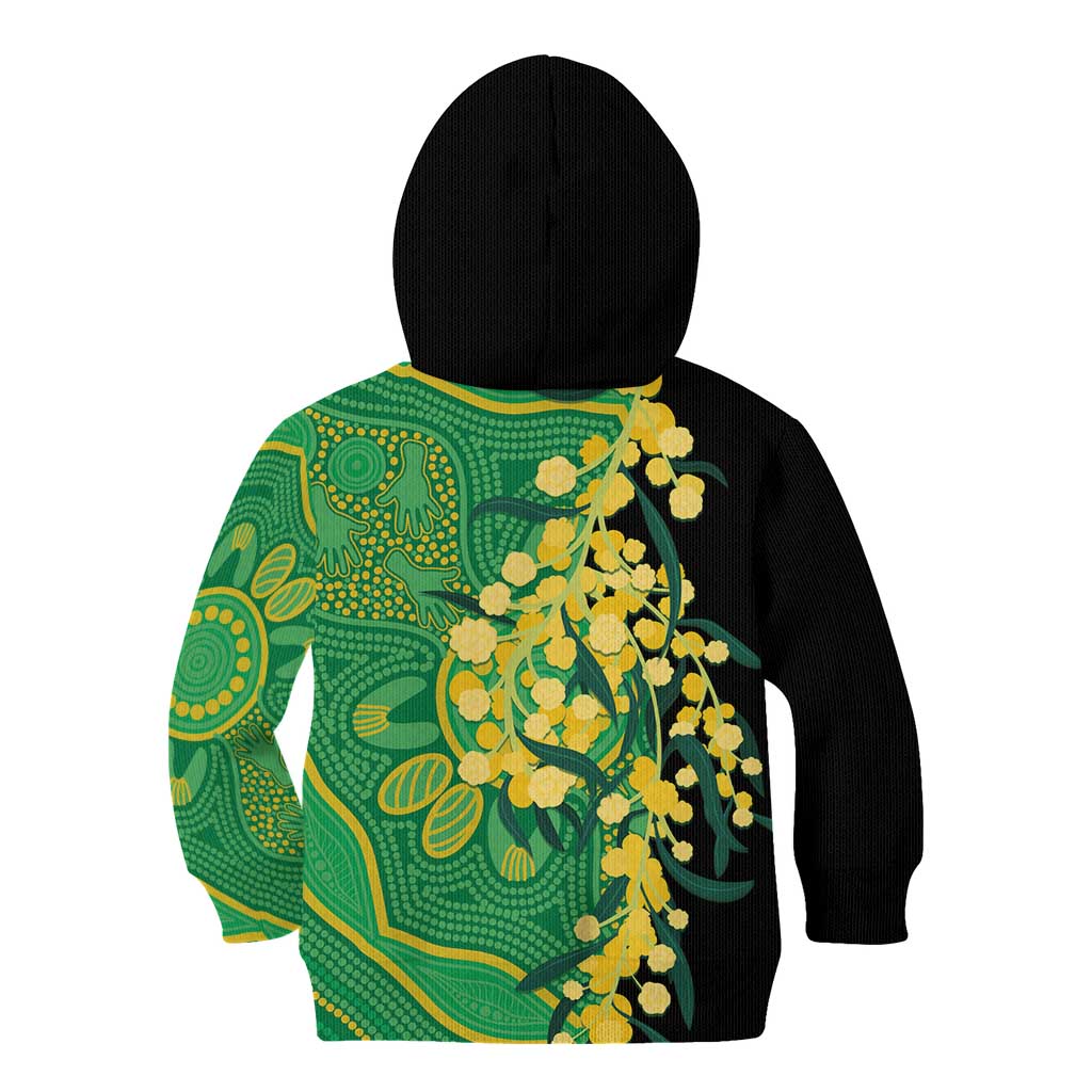 Australia Golden Wattle Kid Hoodie Aussie Native Flowers Indigenous Art - Aussie Hoodie