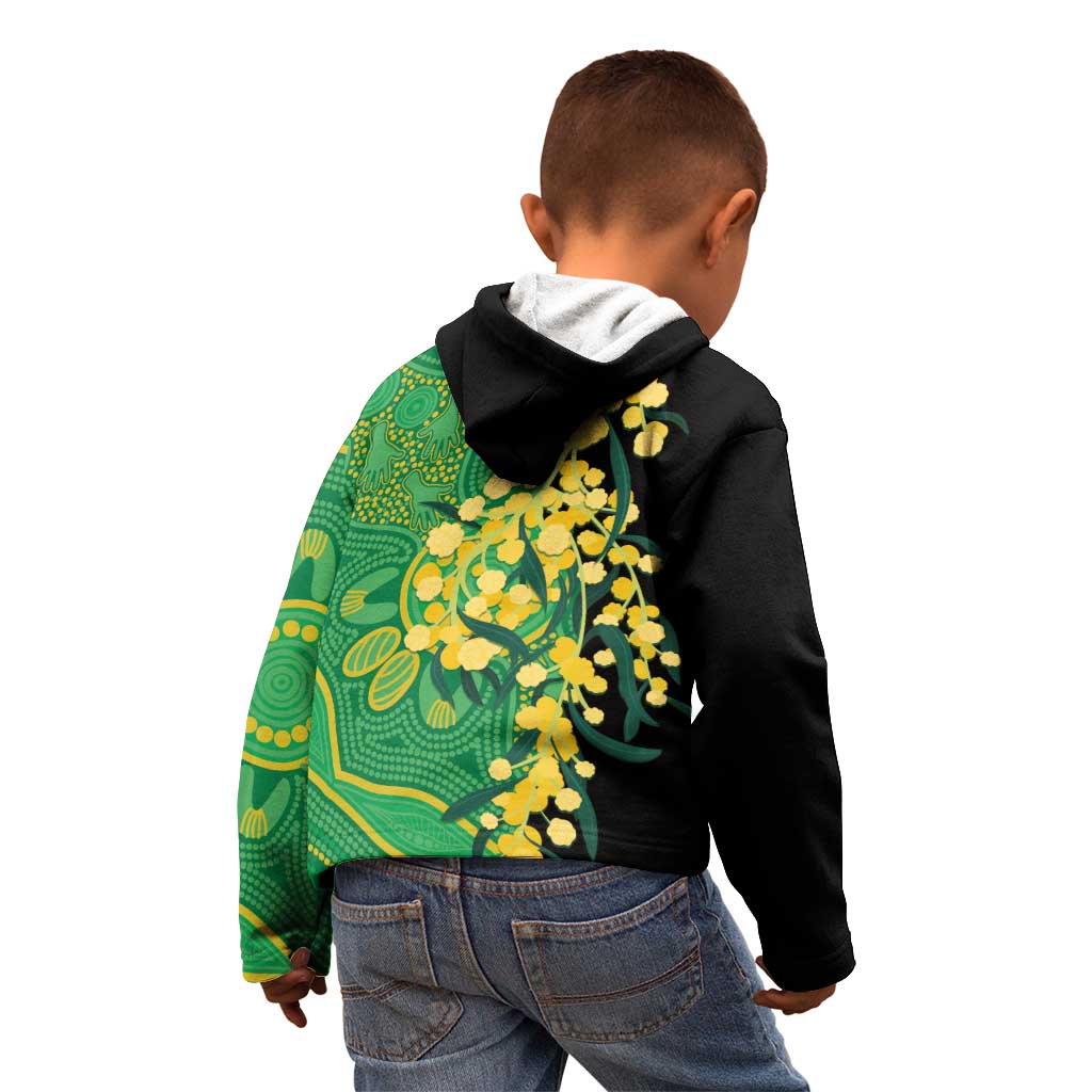 Australia Golden Wattle Kid Hoodie Aussie Native Flowers Indigenous Art - Aussie Hoodie