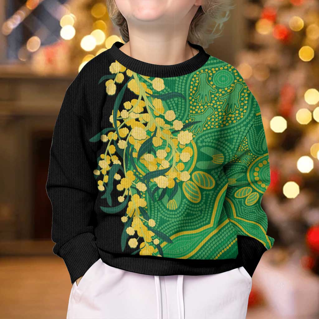 Australia Golden Wattle Kid Ugly Christmas Sweater Aussie Native Flowers Indigenous Art - Aussie Hoodie