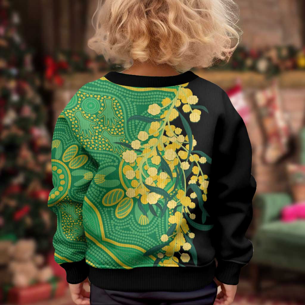Australia Golden Wattle Kid Ugly Christmas Sweater Aussie Native Flowers Indigenous Art - Aussie Hoodie