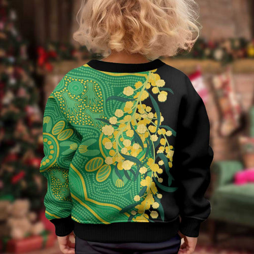 Australia Golden Wattle Kid Ugly Christmas Sweater Aussie Native Flowers Indigenous Art - Aussie Hoodie