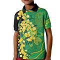 Australia Golden Wattle Kid Polo Shirt Aussie Native Flowers Indigenous Art - Aussie Hoodie