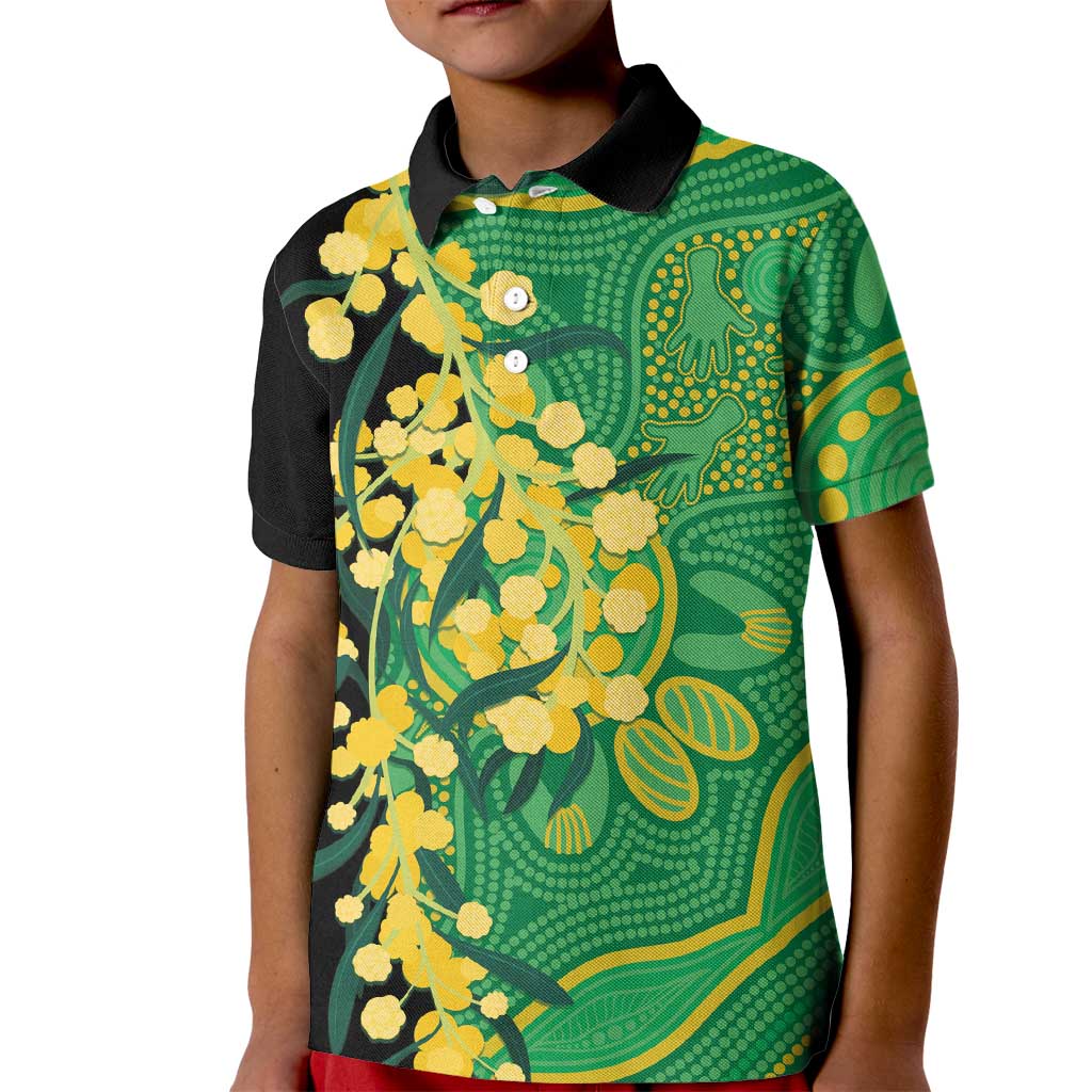 Australia Golden Wattle Kid Polo Shirt Aussie Native Flowers Indigenous Art - Aussie Hoodie