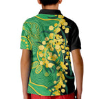 Australia Golden Wattle Kid Polo Shirt Aussie Native Flowers Indigenous Art - Aussie Hoodie