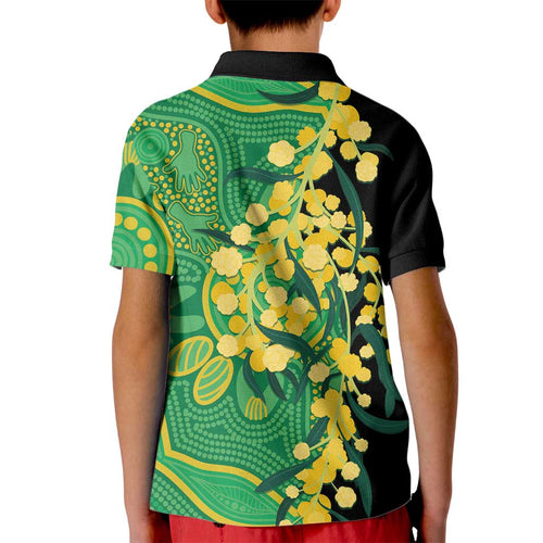 Australia Golden Wattle Kid Polo Shirt Aussie Native Flowers Indigenous Art - Aussie Hoodie