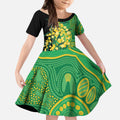 Australia Golden Wattle Kid Short Sleeve Dress Aussie Native Flowers Indigenous Art - Aussie Hoodie
