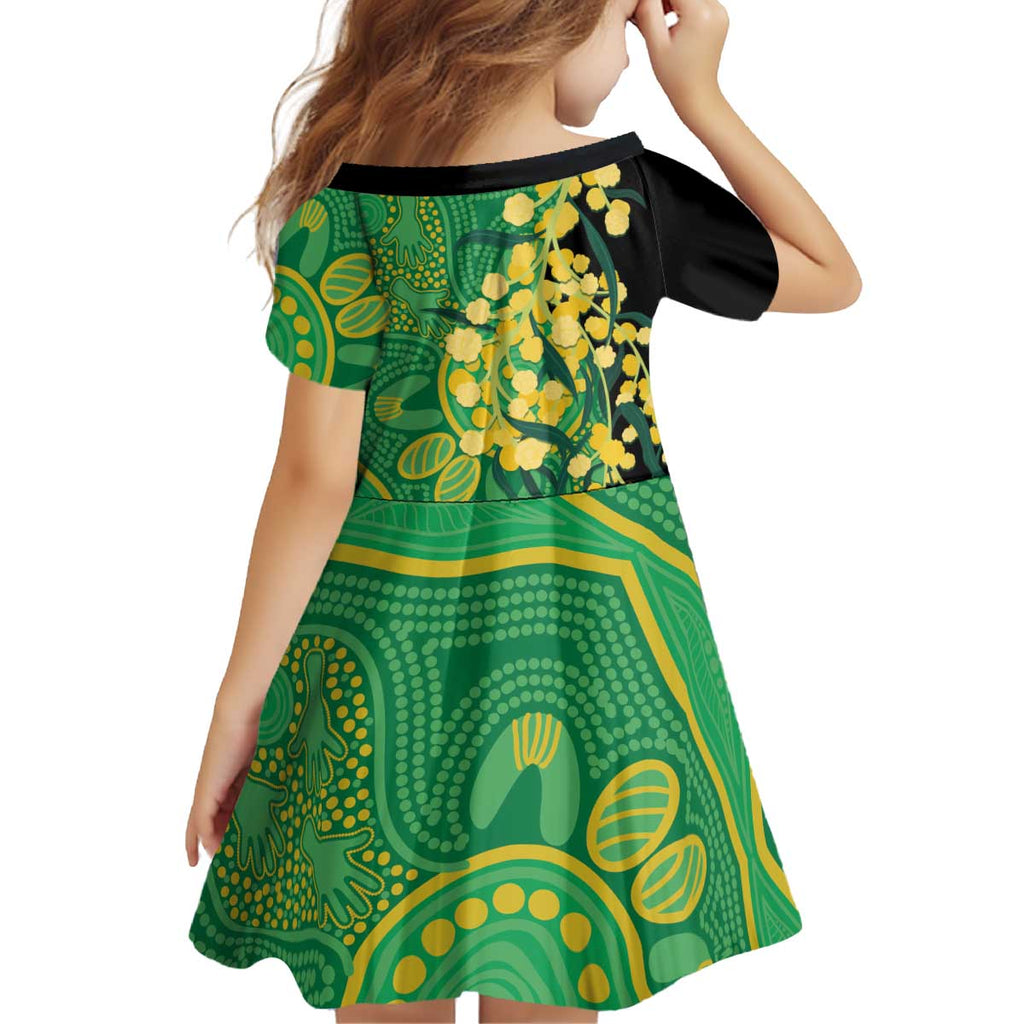 Australia Golden Wattle Kid Short Sleeve Dress Aussie Native Flowers Indigenous Art - Aussie Hoodie