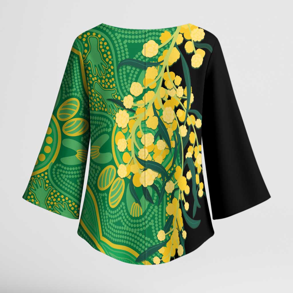 Australia Golden Wattle Kimono Sleeve Blouse Aussie Native Flowers Indigenous Art - Aussie Hoodie