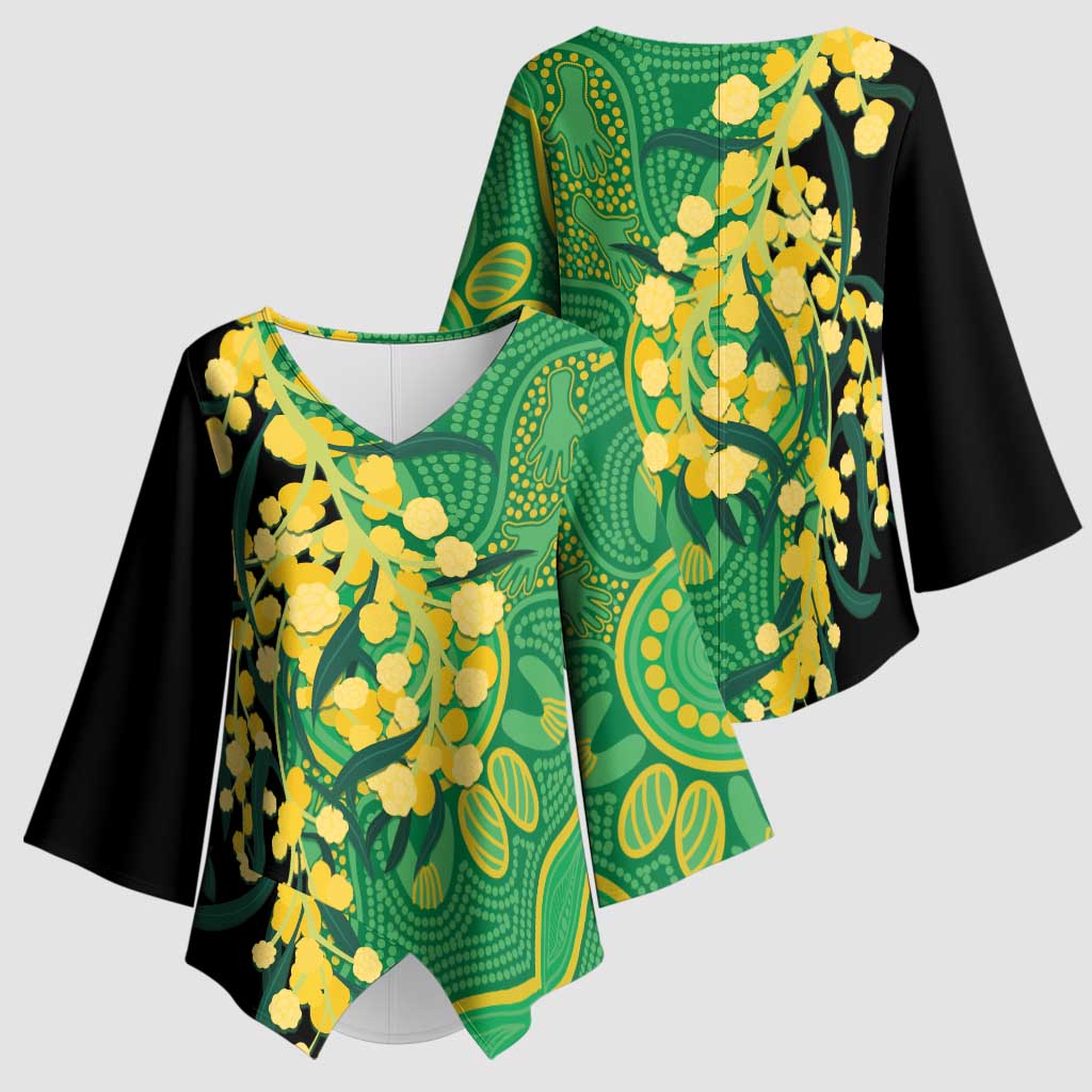Australia Golden Wattle Kimono Sleeve Blouse Aussie Native Flowers Indigenous Art - Aussie Hoodie