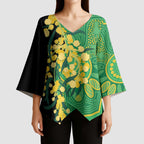 Australia Golden Wattle Kimono Sleeve Blouse Aussie Native Flowers Indigenous Art - Aussie Hoodie