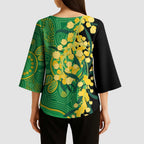 Australia Golden Wattle Kimono Sleeve Blouse Aussie Native Flowers Indigenous Art - Aussie Hoodie
