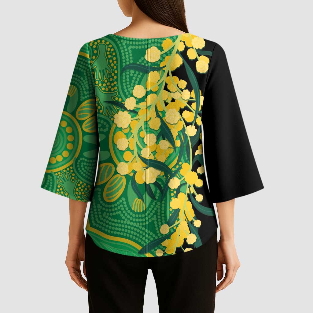 Australia Golden Wattle Kimono Sleeve Blouse Aussie Native Flowers Indigenous Art - Aussie Hoodie