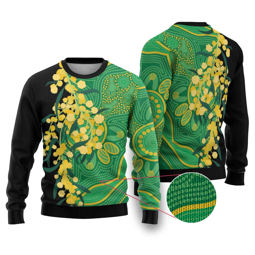 Australia Golden Wattle Ugly Christmas Sweater Aussie Native Flowers Indigenous Art - Aussie Hoodie