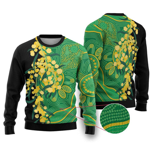 Australia Golden Wattle Ugly Christmas Sweater Aussie Native Flowers Indigenous Art - Aussie Hoodie