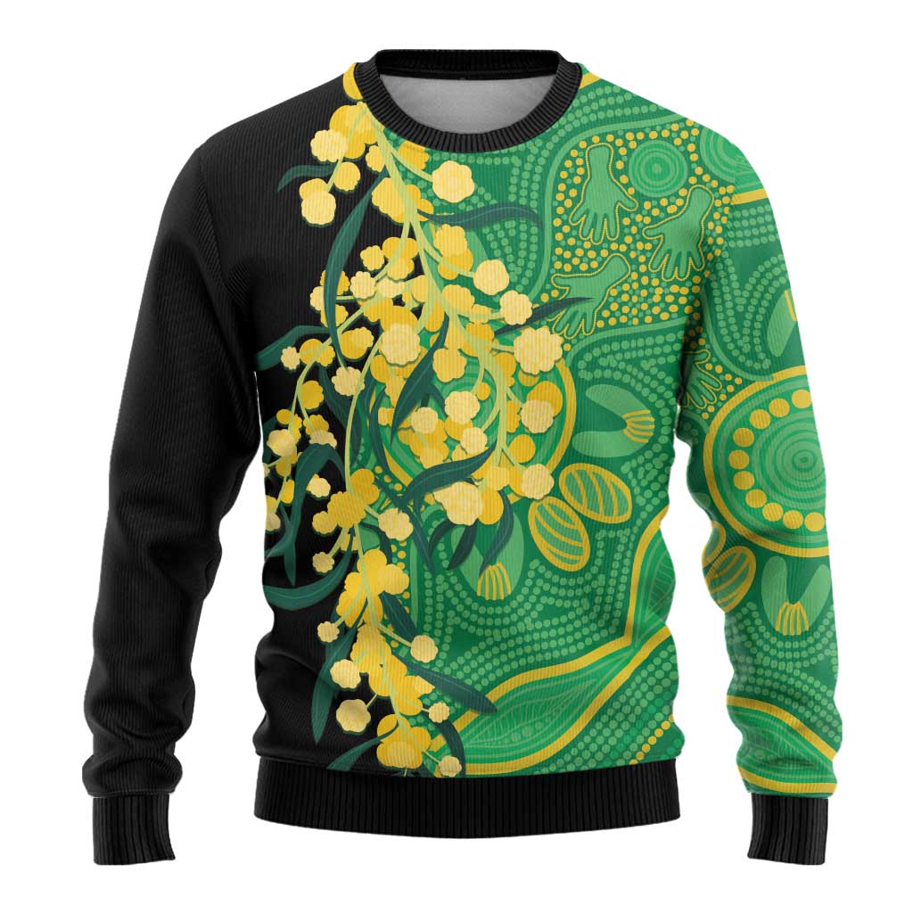 Australia Golden Wattle Ugly Christmas Sweater Aussie Native Flowers Indigenous Art - Aussie Hoodie