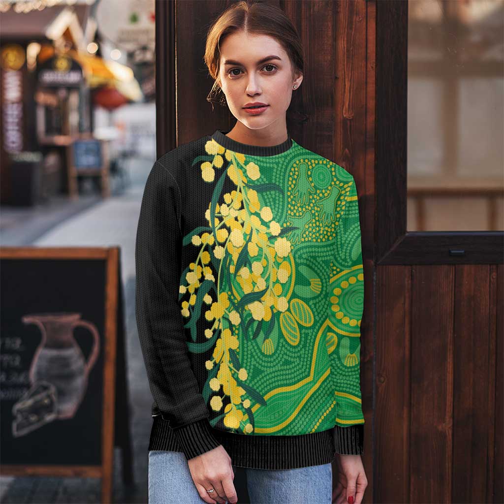 Australia Golden Wattle Ugly Christmas Sweater Aussie Native Flowers Indigenous Art - Aussie Hoodie