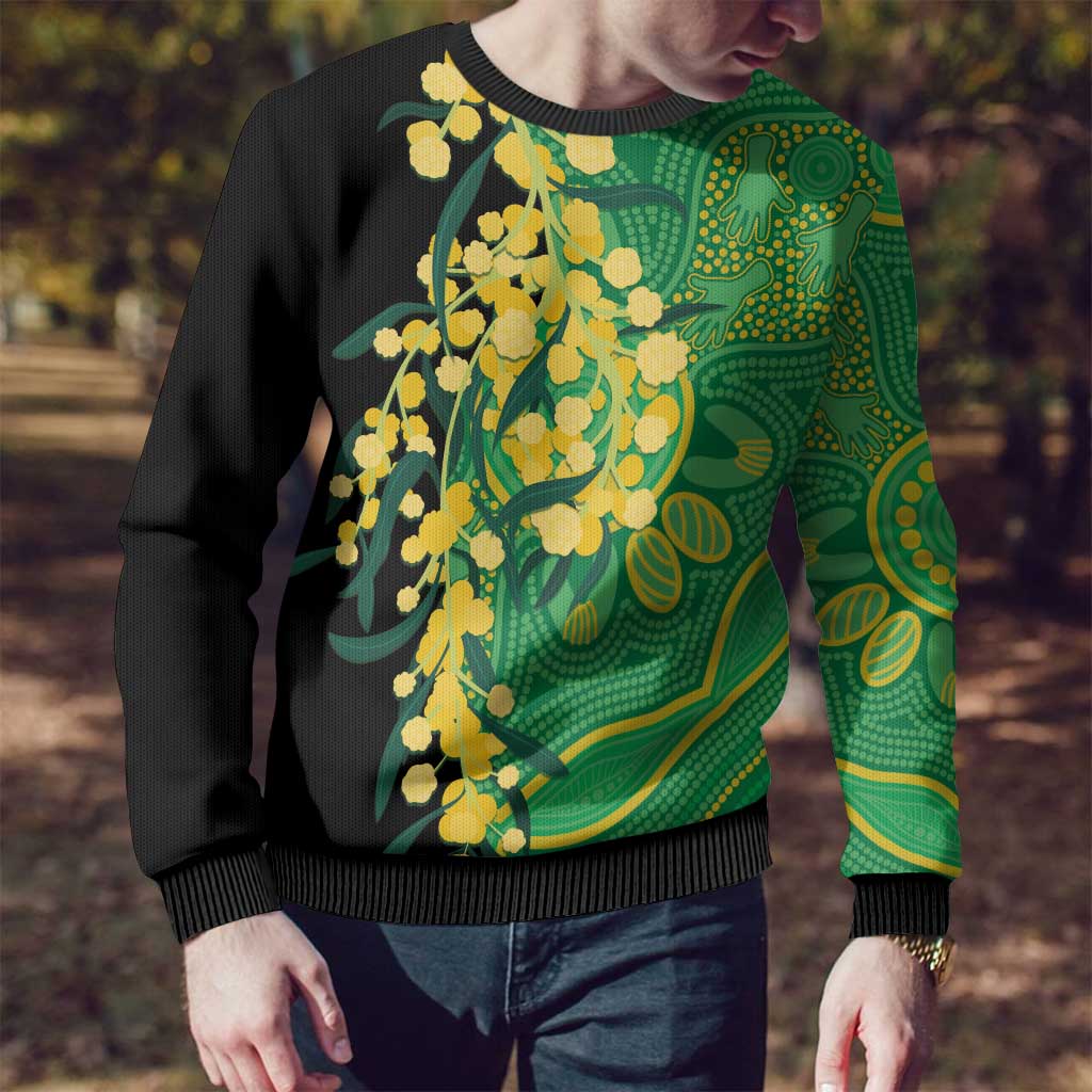 Australia Golden Wattle Ugly Christmas Sweater Aussie Native Flowers Indigenous Art - Aussie Hoodie