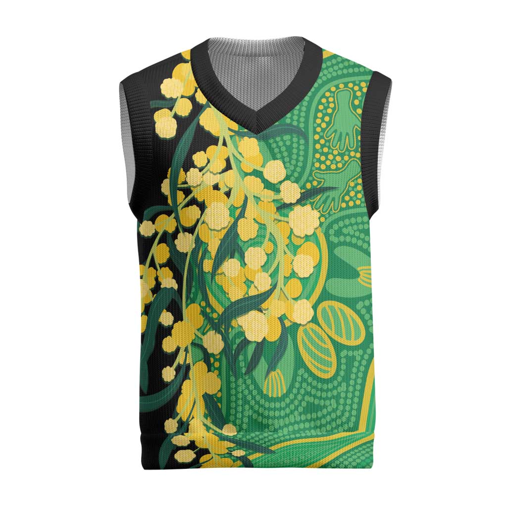 Australia Golden Wattle Christmas Knitted V-Neck Vest Aussie Native Flowers Indigenous Art - Aussie Hoodie