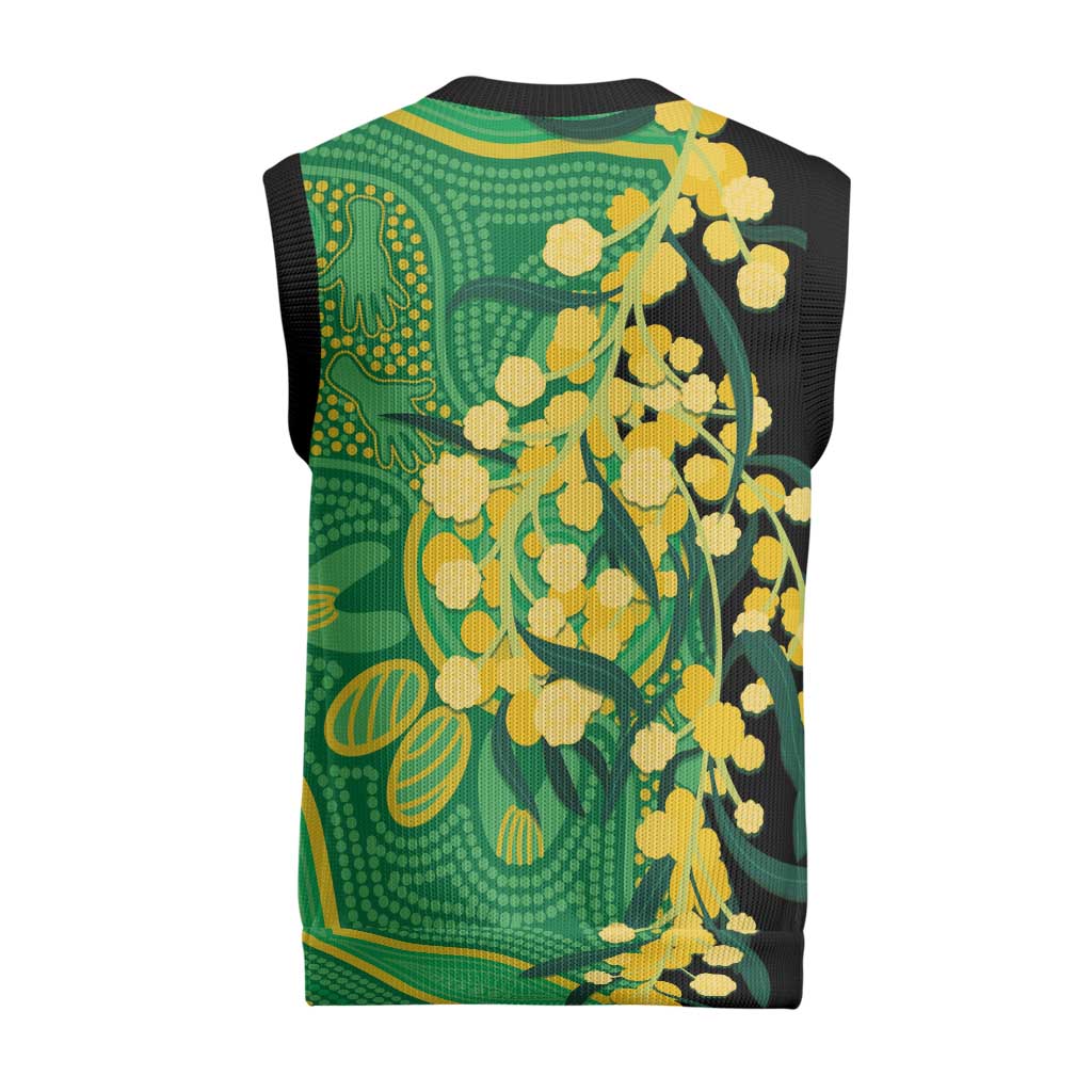 Australia Golden Wattle Christmas Knitted V-Neck Vest Aussie Native Flowers Indigenous Art - Aussie Hoodie