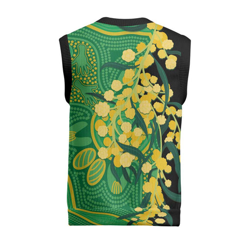 Australia Golden Wattle Christmas Knitted V-Neck Vest Aussie Native Flowers Indigenous Art - Aussie Hoodie