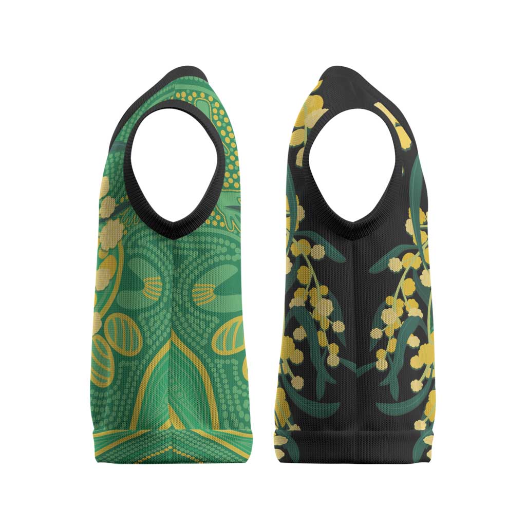 Australia Golden Wattle Christmas Knitted V-Neck Vest Aussie Native Flowers Indigenous Art - Aussie Hoodie