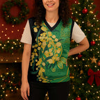 Australia Golden Wattle Christmas Knitted V-Neck Vest Aussie Native Flowers Indigenous Art - Aussie Hoodie