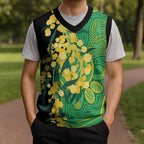Australia Golden Wattle Christmas Knitted V-Neck Vest Aussie Native Flowers Indigenous Art - Aussie Hoodie