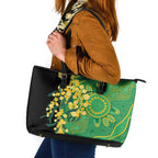 Australia Golden Wattle Leather Tote Bag Aussie Native Flowers Indigenous Art - Aussie Hoodie