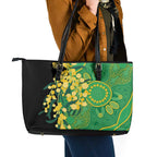 Australia Golden Wattle Leather Tote Bag Aussie Native Flowers Indigenous Art - Aussie Hoodie