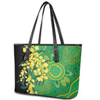 Australia Golden Wattle Leather Tote Bag Aussie Native Flowers Indigenous Art - Aussie Hoodie