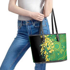 Australia Golden Wattle Leather Tote Bag Aussie Native Flowers Indigenous Art - Aussie Hoodie