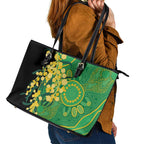 Australia Golden Wattle Leather Tote Bag Aussie Native Flowers Indigenous Art - Aussie Hoodie
