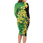 Australia Golden Wattle Long Sleeve Bodycon Dress Aussie Native Flowers Indigenous Art - Aussie Hoodie